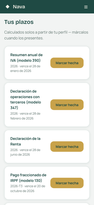 Radar de plazos fiscales de Nava